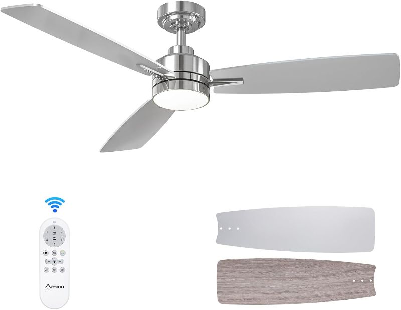 Photo 1 of (READ FULL POST) Ceiling Fans with Lights 52-Inch, Remote Control Reversible DC Motors, 3CCT Dimmable Timer Noiseless, Nickel Ceiling Fan for Bedroom Living Room, Indoor&Outdoor ETL Listed