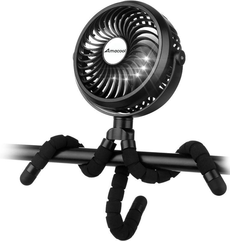 Photo 1 of ***STOCK PHOTO REFERENCE ONLY***
 Battery Operated Stroller Fan Flexible Tripod Clip On Fan with 3 Speeds and Rotatable Handheld Personal Fan for Car Seat Crib Bike Treadmill (Black)
