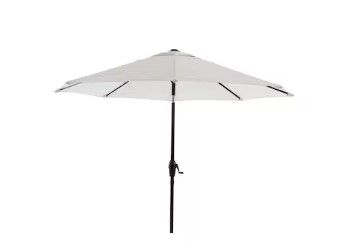 Photo 1 of ***USED***allen + roth 9-ft Aluminum Tan Striped Auto-tilt Market Patio Umbrella