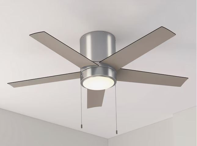 Photo 1 of (READ FULL POST) Harbor Breeze Quonta 52-in Brushed Nickel with Matte Black/Brushed Nickel Blades Integrated LED Indoor Flush Mount Ceiling Fan with Light (5-Blade)

