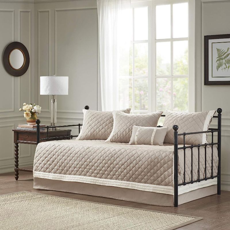 Photo 1 of **SEE NOTES** Madison Park 100% Cotton Daybed Cover Set - Trendy Design, All Season Luxury Bedding with Bedskirt, Matching Shams, Decorative Pillow, Diamond Quilted, Khaki 75"x39" 6 Piece
