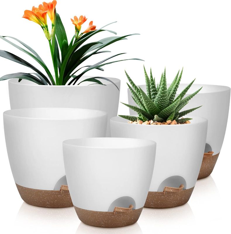 Photo 1 of (one of them is broke)
Plant Pots 10/9/8/7.5/7 Inch Self Watering Pots, Set of 5 Plastic Planters with Drainage Holes and Saucers,Plastic Flower Pots,Nursery Planting Pot for Indoor Out Door Plants?White?
