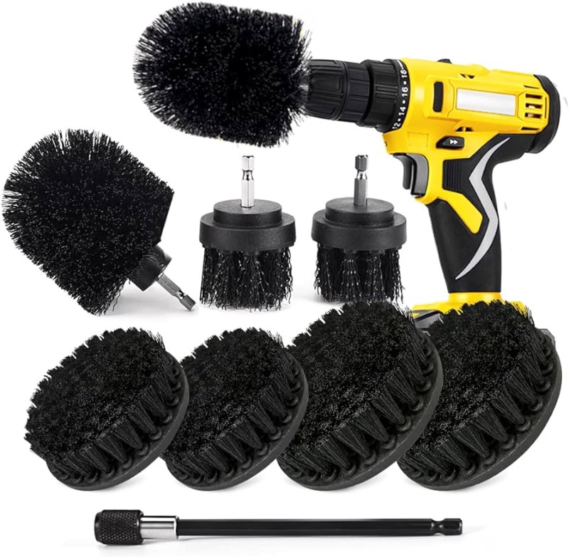 Photo 1 of **MISSING EXTENSION, DRILL NOT INCLUDED** Shieldpro Drill Brush Attachment Set,Power Cleaning Scrub Brush,All Purpose Drill Brushes with Extend Long Attachment for Bathroom and Kitchen Surface,Grout,Tub,Shower,Tile,Corners, Automotive-Black