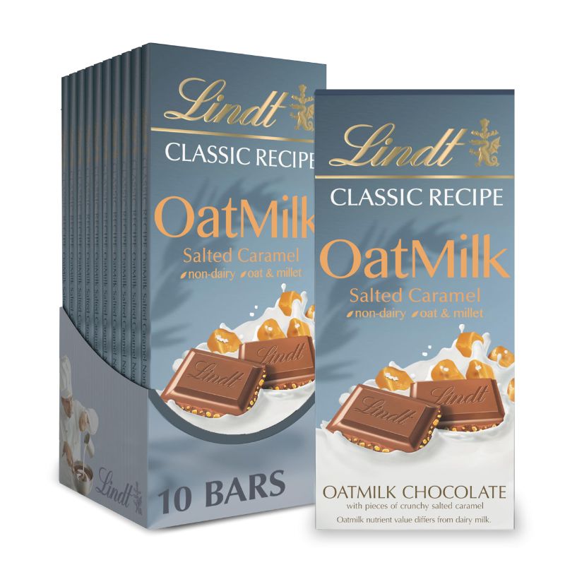 Photo 1 of **NO RETURNS**EXP 4/30/24**Lindt CLASSIC RECIPE Non-Dairy OatMilk Salted Caramel Chocolate Candy Bar, 10 Pack, 3.5 oz.