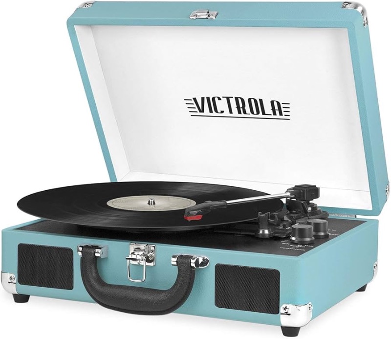 Photo 1 of Victrola Vintage 3-Speed Bluetooth Portable Suitcase Record Player with Built-in Speakers | Upgraded Turntable Audio Sound| Includes Extra Stylus | Turquoise, Model Number: VSC-550BT-TQ