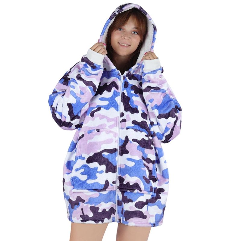 Photo 1 of [STOCK PHOTO FOR REFERENCE]
Queenshin Zip Up Wearable Blanket Hoodie,Oversized Comfy Sweatshirt for Adults COW PRINT