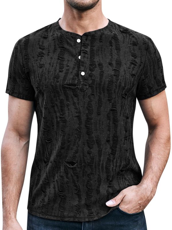 Photo 1 of **BUNDLE**No Returns**( qty) Runcati Mens Tearing Ripped Henley Shirts -X Lg (2 Black/1Blue)