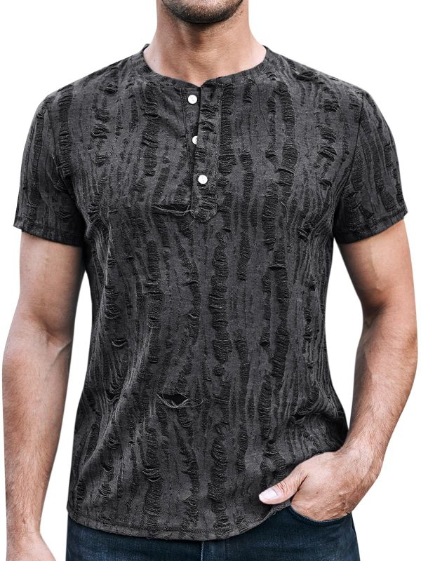 Photo 1 of **BUNDLE**No Returns**(3 qty) Runcati Mens Tearing Ripped Henley Shirts - Lg Dark Gray