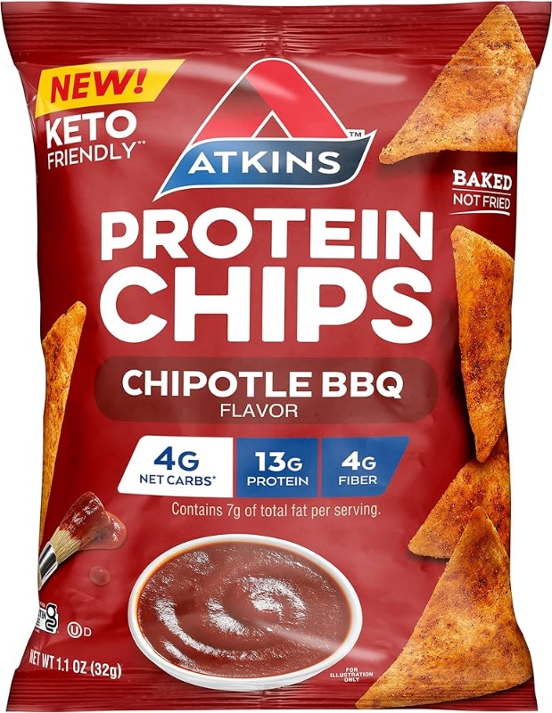 Photo 1 of **NO RETURNS**EXP 6/24**Atkins Chipotle BBQ Protein Chips, 4g Net Carbs, 13g Protein, Gluten Free, Low Glycemic, Keto Friendly, 12 Count