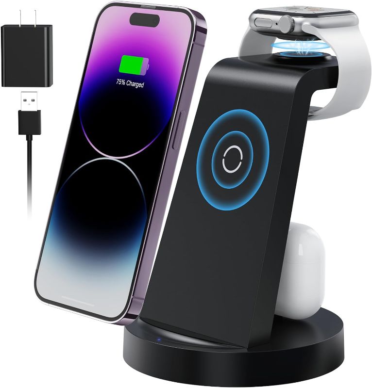 Photo 1 of 
3 in 1 Charging Station for Apple Device, Wireless Charger for iPhone 15 14 13 12 11 Pro Max & Apple Watch iwacth - Charging Stand Dock for AirPods