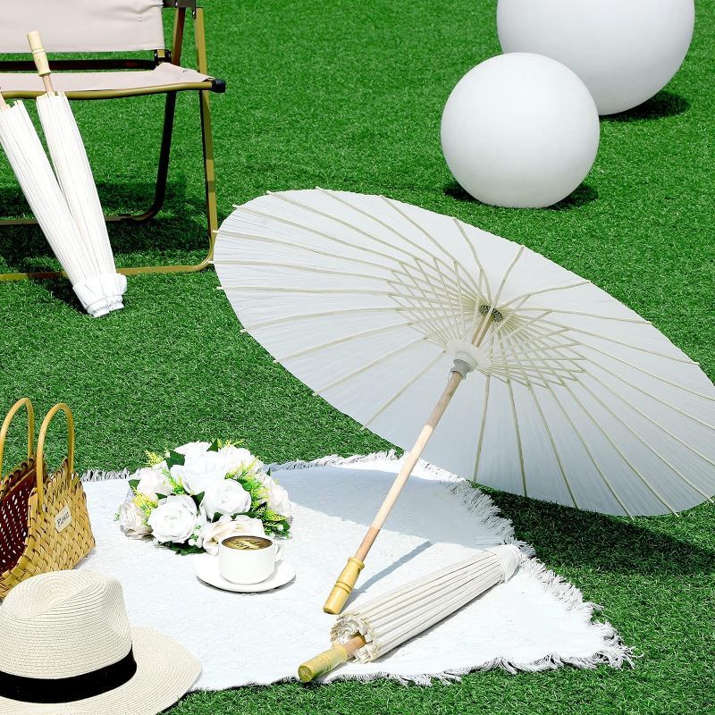 Photo 1 of *nonrefundable*bundle of 3**Sadnyy 33 Inches Paper Umbrellas Paper Decorative Chinese Japanese Parasol Umbrella DIY Oiled Paper Painting Umbrellas Crafts for Wedding Bridal Party Decor White 3