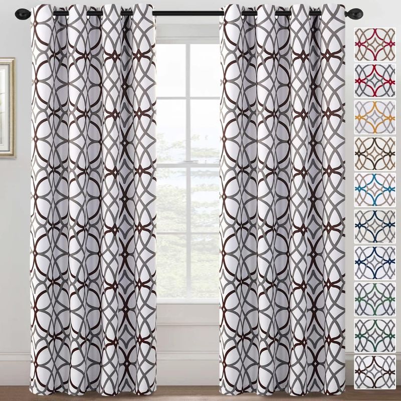 Photo 1 of H.VERSAILTEX Blackout Curtains 84 inch Length 2 Panels Set Thermal Curtains & Drapes Window Treatment Noise Reducing Geometric Modern Grommet Living Room Curtains for Bedroom - Brown and Gray