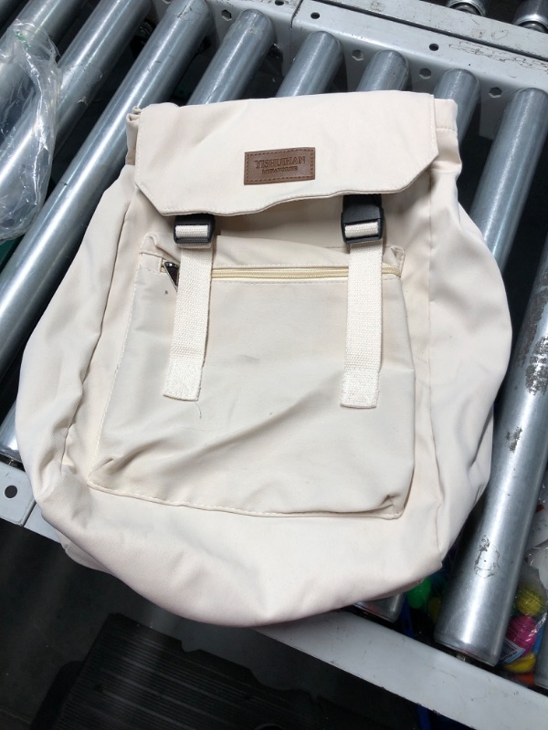 Photo 2 of **prev used**Preppy Backpack Canvas Flip Top Backpack Light Academia Aesthetic Backpack Height Adjustable Large Solid Laptop Backpack (White)