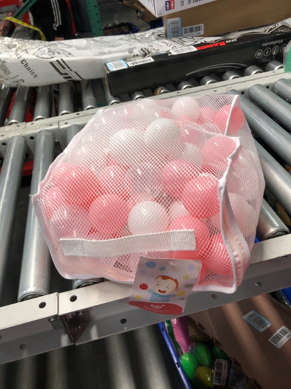 Photo 2 of GOGOSO Ball Pit Balls 100 - Crushproof Plastic Balls for Babies Toddlers Kids Children for 1 2 3 4 5 Years Old,5 Colors,2.15inches 100 Pcs 2pink+white 100 balls