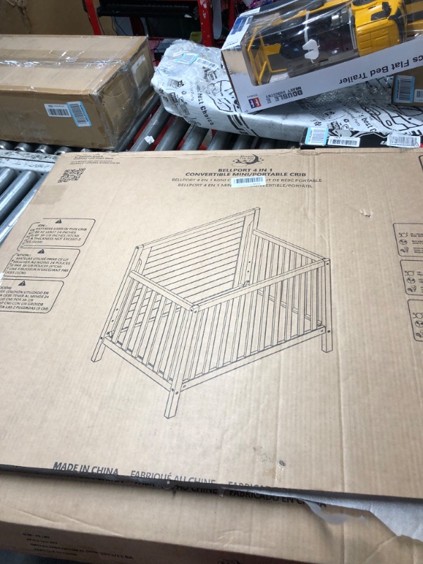 Photo 1 of **damaged see notes***Dream On Me Bellport 4 in 1 Convertible Mini/Portable Crib in Pebble Grey, Non-Toxic Finish, Made of Sustainable New Zealand Pinewood, with 3 Mattress Height Settings