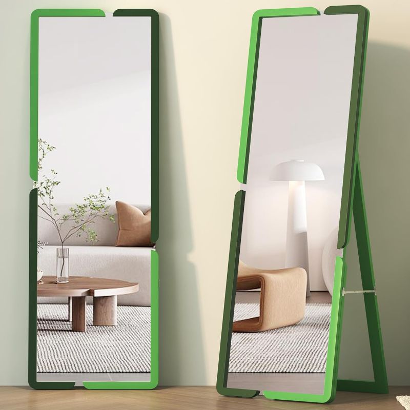 Photo 1 of Vlsrka Full Length Mirror with Stand, 63"x20" Floor Full Body Mirror, Stand Up Big Mirror for Bedroom, Simple Modern Large & Long Full Size Mirror with Wood Frame (Light Dark Green)