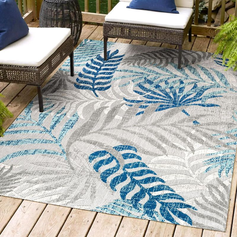 Photo 1 of (READ FULL POST) JONATHAN Y SMB110C-8 Zinnia Modern Floral Textured Weave Indoor Outdoor Area-Rug Bohemian Coastal Easy-Cleaning Bedroom Kitchen Backyard Patio Non Shedding, 5 X 8, Navy/Aqua Navy/Aqua 5 X 8