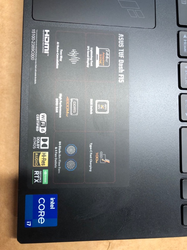 Photo 3 of ASUS TUF Dash 15 (2022) Gaming Laptop, 15.6" 144Hz FHD Display, Intel Core i7-12650H, GeForce RTX 3060, 16GB DDR5, 512GB SSD, Thunderbolt 4, Thunderbolt 4, Windows 11 Home, Off Black, FX517ZM-AS73 Core i7-12650H 16 GB 512 GB Integrated