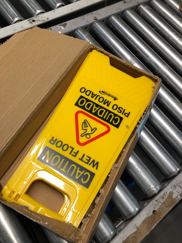 Photo 3 of Caution Wet Floor Sign, ?L:17.12in W:8.38in H:0.94in?2-Sided Foldable Safety Sign for Commercial Use, A Frame Caution Sign Bilingual Warning Signs, Yellow (yellow 2pack)