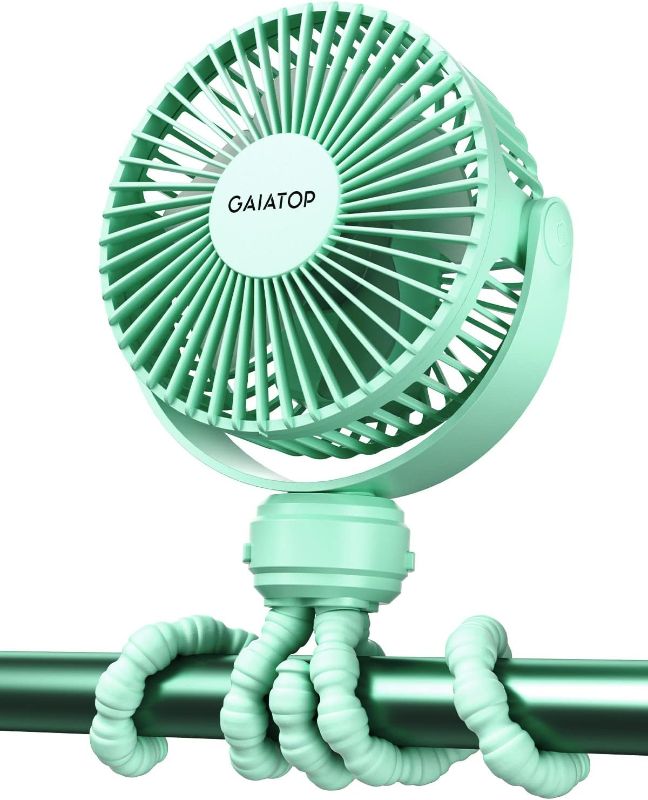 Photo 1 of Gaiatop Mini Portable Stroller Fan, Battery Operated Small Clip on Fan, Detachable 3 Speed Rechargeable 360° Rotate Flexible Tripod Handheld Desk Cooling Fan for Car Seat Crib Treadmill Travel Green
