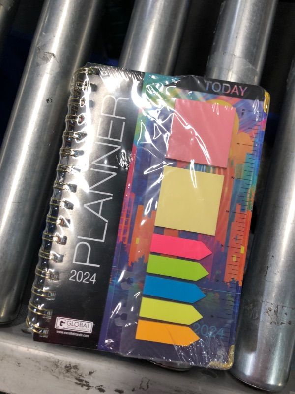 Photo 2 of HARDCOVER 2024 Planner: (November 2023 Through December 2024) 5.5"x8" Daily Weekly Monthly Planner Yearly Agenda. Bookmark, Pocket Folder and Sticky Note Set (Rainbow Cityscape) MEDIUM: 5.5" x 8"