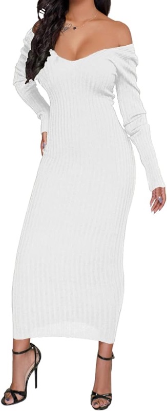 Photo 1 of *PREVIOUSLY OPENED, APPEARS NEW* SheKiss Womens Off Shoulder Plus Size Work Business Sweater Dresses Long Sleeves Bodycon Cardigans Outfits LARGE