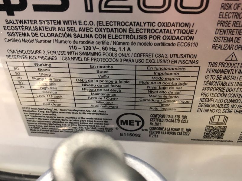 Photo 6 of ***HEAVILY USED AND DIRTY - UNABLE TO TEST - LIKELY MISSING PARTS***
Intex 120V Krystal Clear Saltwater System 15000 Gallon Swimming Pool Chlorinator