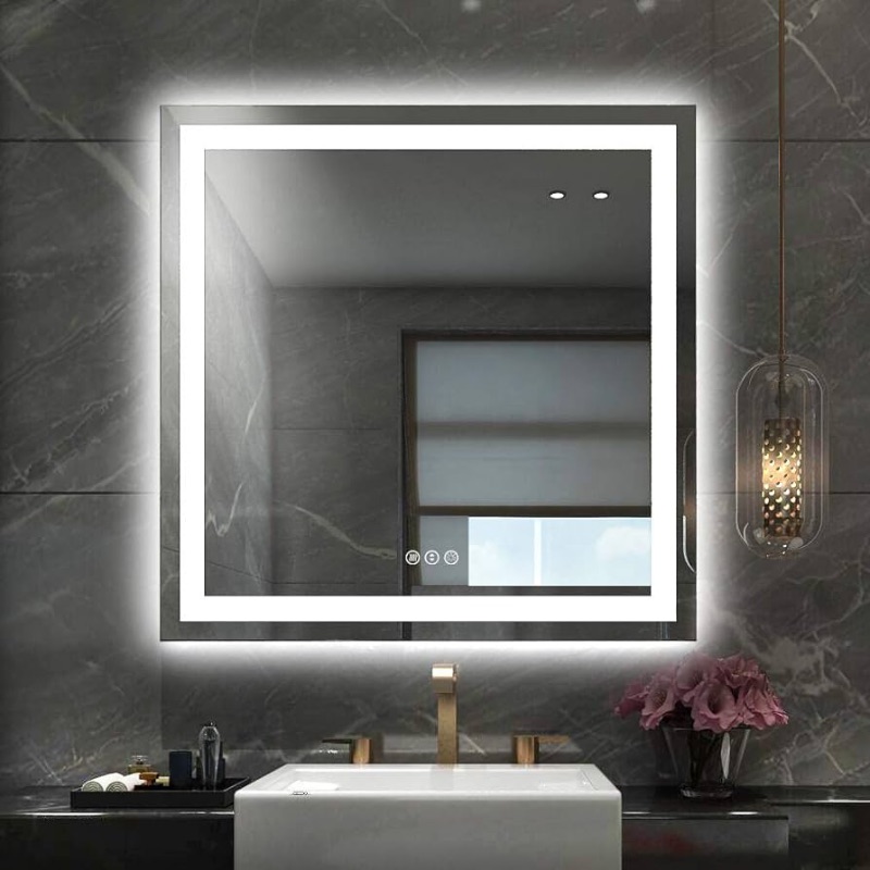 Photo 1 of Amorho LED Bathroom Mirror 36"x 36" with Front and Backlight, Stepless Dimmable Wall Mirrors with Anti-Fog, Shatter-Proof, Memory, 3 Colors, Double LED Vanity Mirror