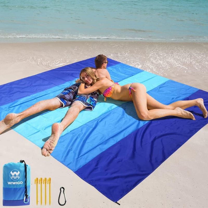 Photo 1 of Beach Blanket Waterproof Sandproof Beach Mat 79" X 83" /10'x9'for 2-8 Adults Quick Drying Outdoor Picnic Mat Beach Accessories for Travel, Camping, Hiking
