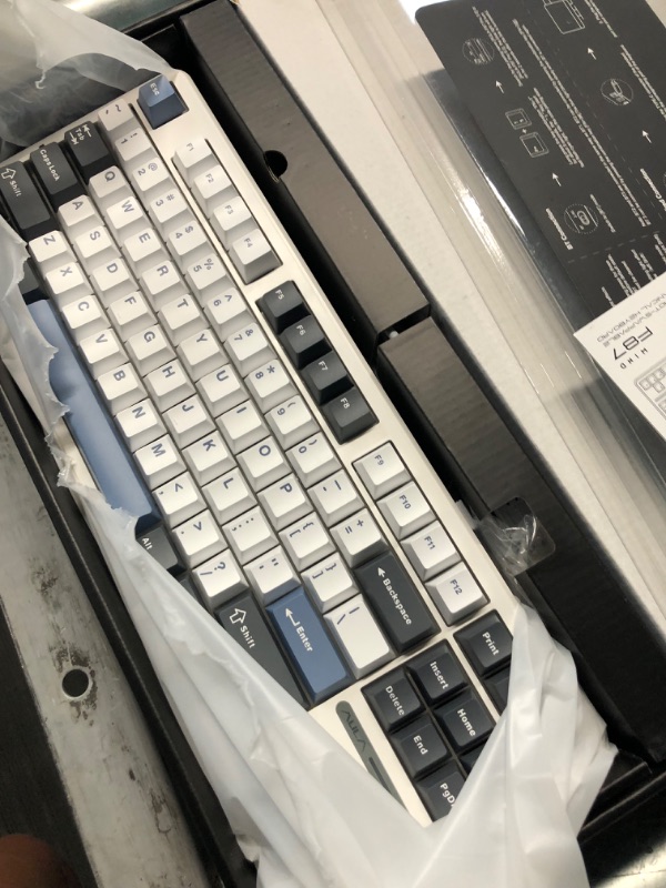 Photo 3 of AULA F87 Wireless Mechanical Keyboard,75% TKL Gasket Custom Hot Swappable Keyboard,2.4Ghz/Type-C/Bluetooth Gaming Keyboard,Pre-lubed Greywood Switch RGB Backlit Keyboard for WINS/PC/Mac (White & Blue) Glacial Blue F87