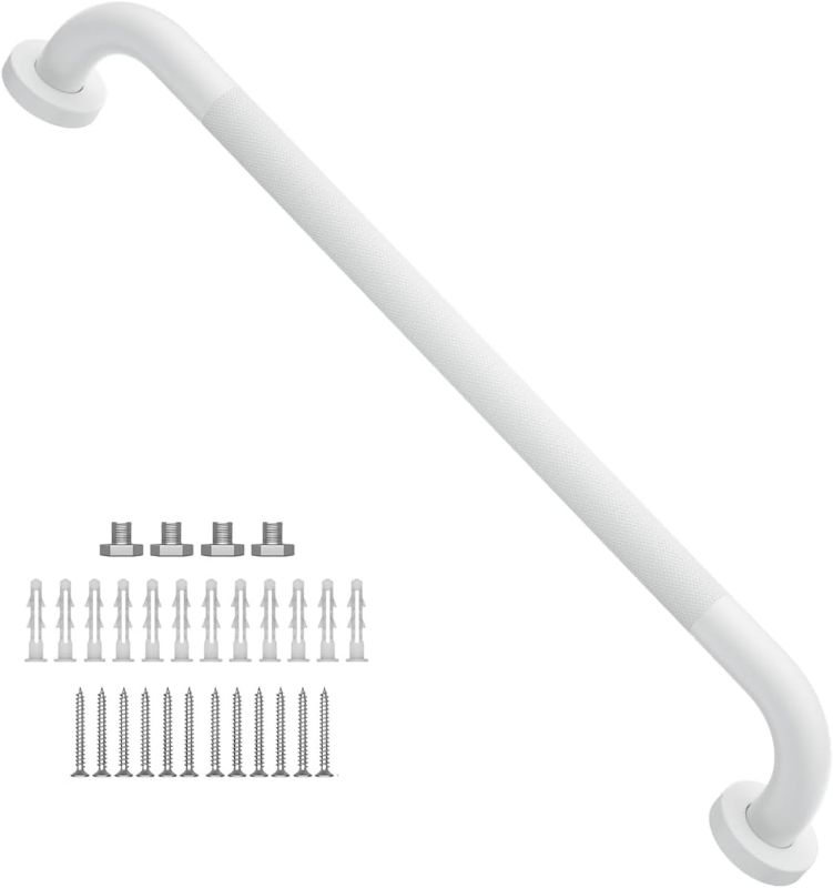 Photo 1 of *MISSING HARDWARE* 24 Inch Anti Slip Shower Grab Bar Oil Rubbed White 1.25" Diameter,Munzong Bathroom Grab Bar, Knurled Bathroom Balance Bar,Safety Hand Rail Support Handicap Elderly Senior Assist Bath Handle
