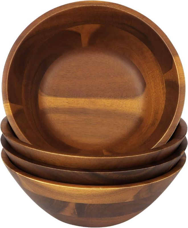 Photo 1 of AIDEA Acacia Wooden Serving Bowls, 7 Inch Set of 4 for Salad, Soup, Noodle and More
