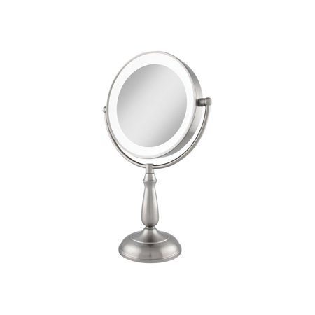 Photo 1 of Satin Nickel Lighted LED Touch 12X Magnified Makeup Mirror
