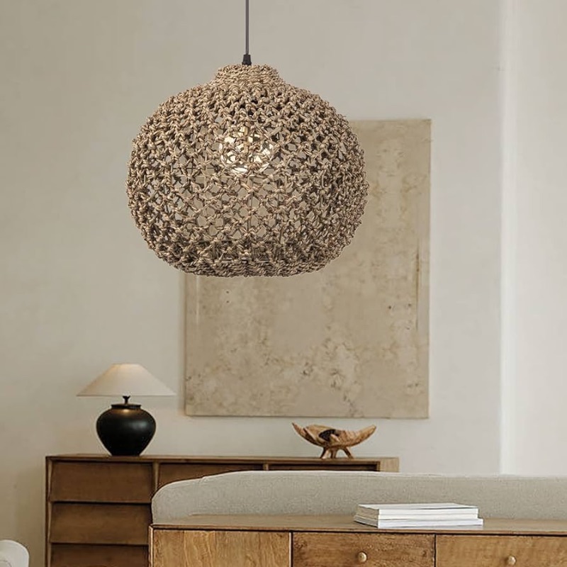 Photo 1 of Arturesthome Rattan Woven Pendant Lights Shades, Hand-Woven Boho Chandelier Lighting, Handmade Hanging Lamp Crafts Lampshade for Dining Room