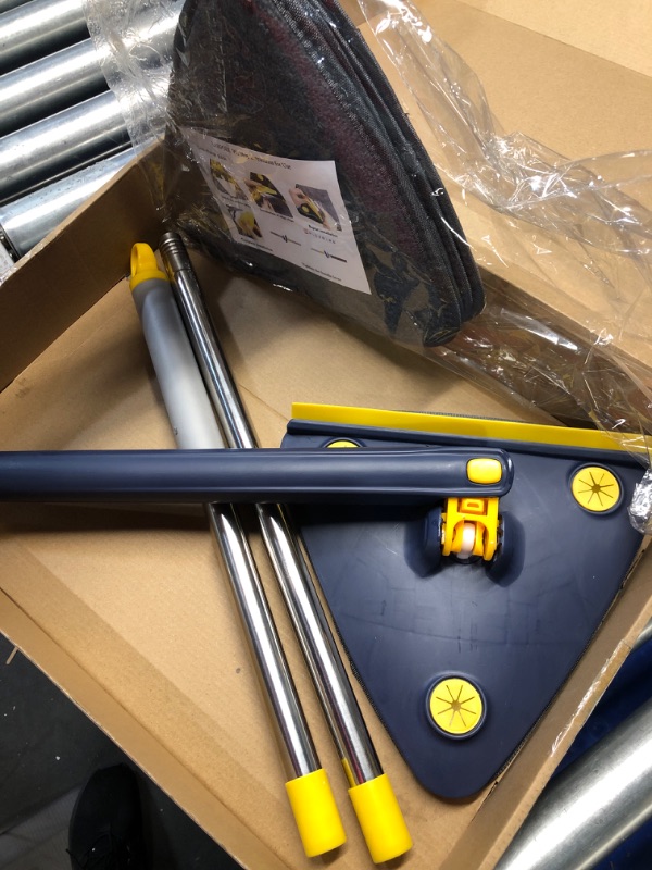 Photo 1 of Shine Mop-Triangle Mop with Long Handle, Cleaning Spin Mop, 360° Rotatable Adjustable, Long Window Squeegee Mop, 6 Reusable Washable Mop Padsmops for Floor/Ceiling/Corner/Glass/Car/Skirting (Blue)