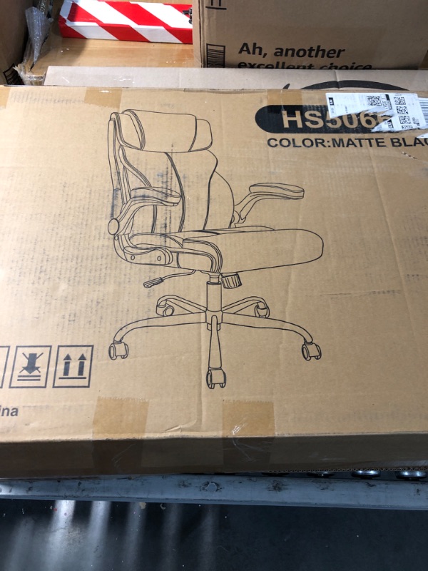 Photo 1 of Office Chair, Ergonomic Big and Tall Computer Desk Chairs, Executive Breathable Leather Chair with Adjustable High Back Flip-up Armrests, Lumbar Support Swivel PC Chair with Rocking Function