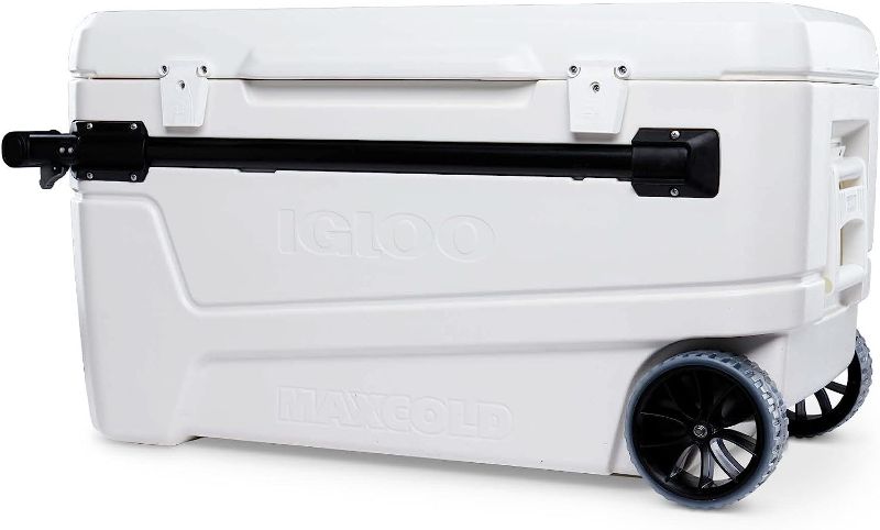 Photo 1 of ***DAMAGED - WHEEL MISSING - NO PACKAGING - SEE PICTURES***
Igloo 110qt Glide Cooler, White, Rolling with Wheels