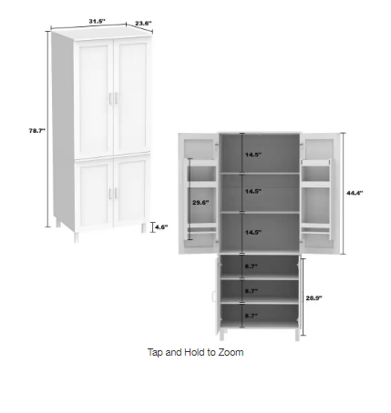 Photo 5 of (NON-REFUNDABLE) 78.7 in. H Brown Wood Grain 4-Door Accent Cabinet Classic Style Kitchen Pantry Storage Cabinet With Adjustable Hinges