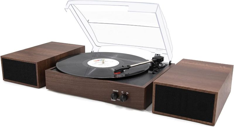 Photo 1 of LP&No.1 Wireless Turntable with Stereo Bookshelf Speakers, 3 Speed Vintage Belt-Drive Playback & Auto-Stop Walnut 