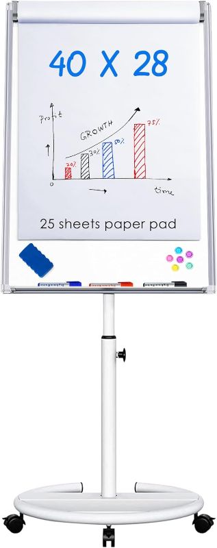 Photo 1 of Mobile Dry Erase Board – 40x28 inches Magnetic Portable Whiteboard Stand Easel White Board with 25 Sheets Paper 