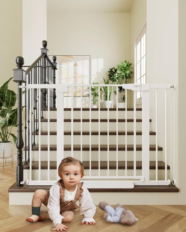 Photo 1 of Cumbor 29.7-46" Baby Gate for Stairs, Mom's Choice Awards Winner-Auto Close Easy Install Pressure Mounted White