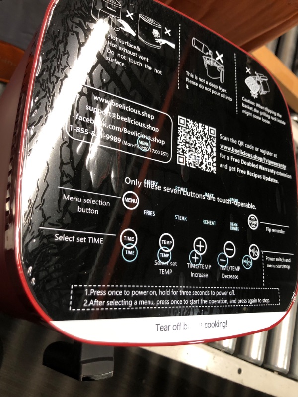 Photo 4 of Air Fryer,Beelicious® 8-in-1 Smart Compact 4QT Air Fryers,Shake Reminder,450°F Digital Airfryer with Flavor-Lock Red