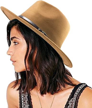 Photo 1 of DRESHOW Women Classic Felt Fedora Wide Brim Floppy with Belt Buckle Panama Hat Khaki