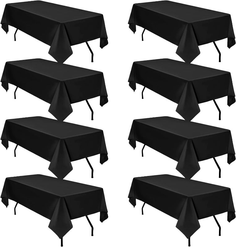 Photo 1 of **missing one only 7** 8 Pack Black Tablecloth for 6 Foot Rectangle Table, 60 x 102 Inch Polyester Table Cloth, 6FT Black Rectangle Washable 