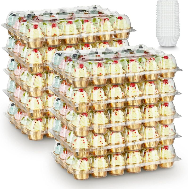 Photo 1 of (24 Pack x 10 Sets) Stackable Cupcake Carrier Holders with 240 Pack Cupcake Liners, Plastic Cupcake Boxes Holders 