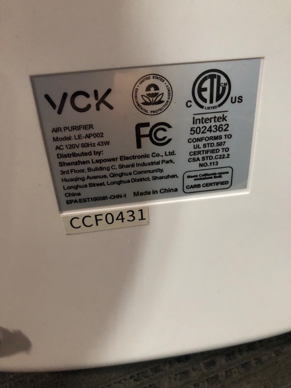 Photo 4 of **NON-REFUNDABLE, PARTS ONLY**
VCK Air Purifiers for Large Room, Quiet Air Purifier for Home Bedroom Up To 1596 Sq Ft, Auto Mode, Remote Control