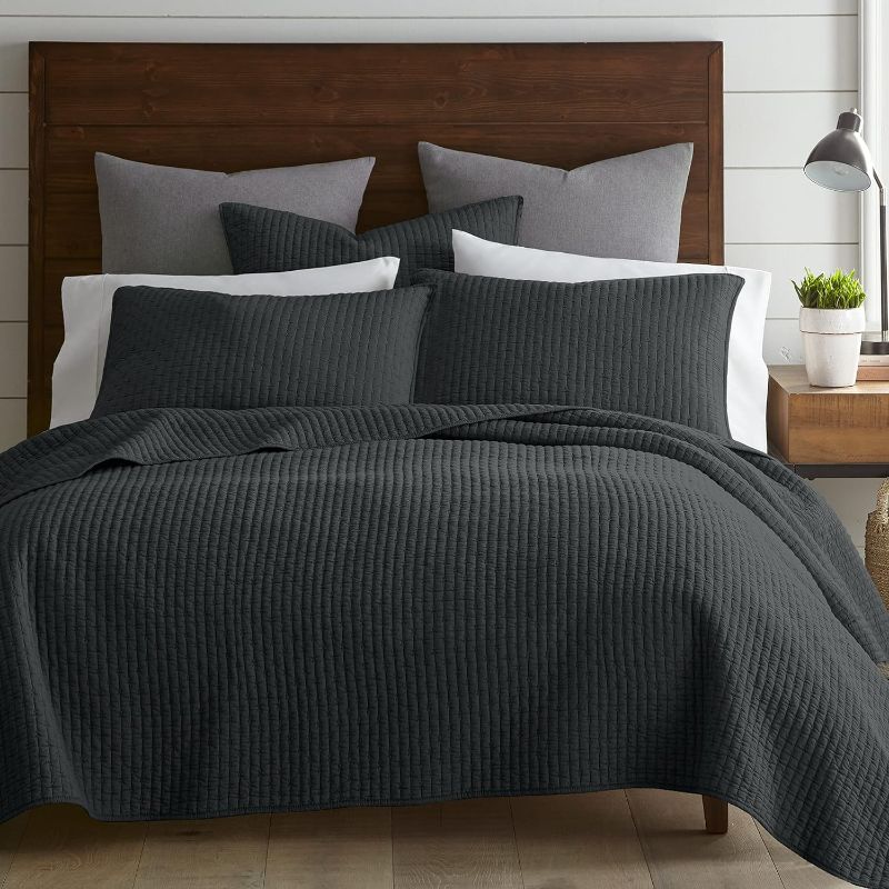 Photo 1 of 
Levtex Home - Cross Stitch Charcoal Quilt Set - 100% Cotton - King/Cal King Quilt (106x92in.) + 2 King Shams (36x20in.) - Reversible - Cotton Fabric