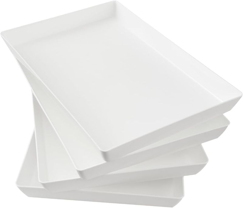 Photo 1 of 
US Acrylic White Plastic Serving Trays (Set of 4) 15” x 10” | Large Unbreakable Reusable Rectangular Party Platters | Serve Appetizers, Fruit, Veggies