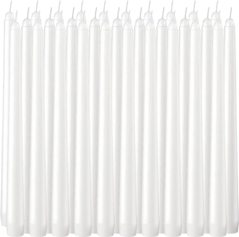 Photo 1 of 
30 Pack of 10 Inch White Unscented Taper Candles-8 Hour Long Burning Dripless Table Candles for Wedding, and Home Decoration