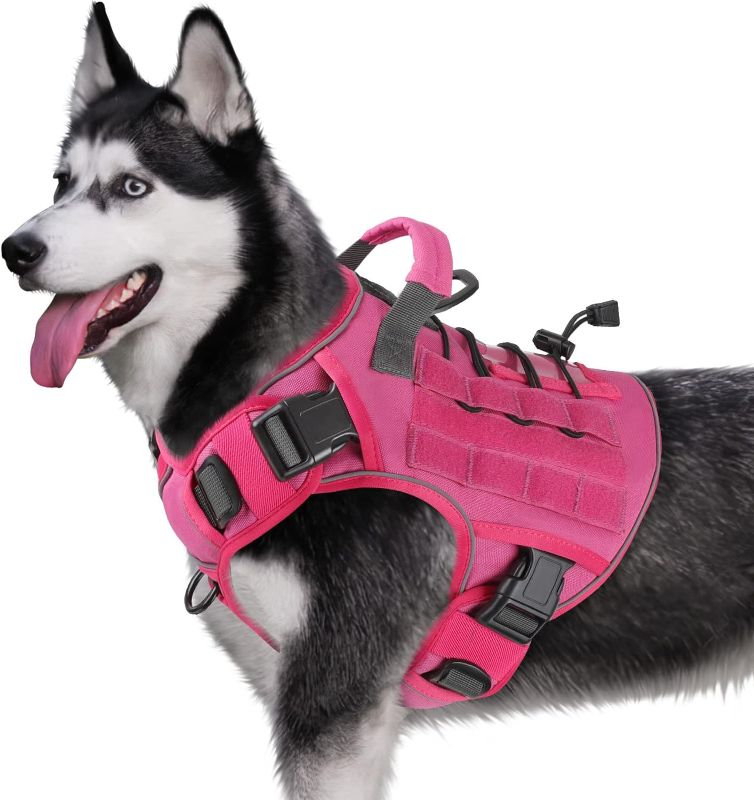 Photo 1 of 
WINGOIN Pink Harness with Handle Tactical Dog Harness for Large Dogs No Pull Adjustable Reflective K9 Military Dog Vest Harnesses